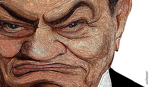 Cartoon: Hosni Mubarak (medium) by Ali Miraee tagged ali,miraee,miraie,mirayi,caricature,hosni,mubarak,mobarak,arabian,spring