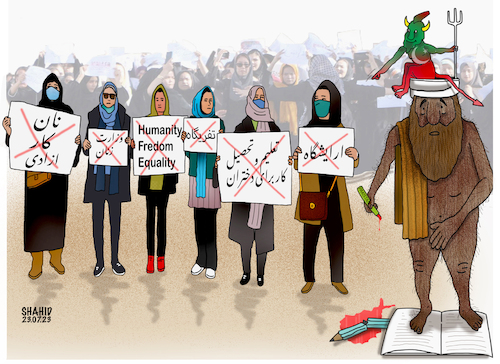 Cartoon: Afghan women want rights! (medium) by Shahid Atiq tagged afghanistan