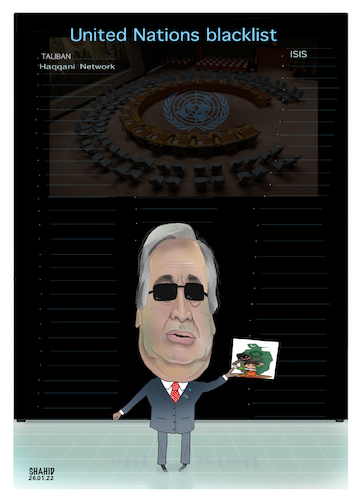 Cartoon: Blacklist with the UN black glas (medium) by Shahid Atiq tagged afghanistan