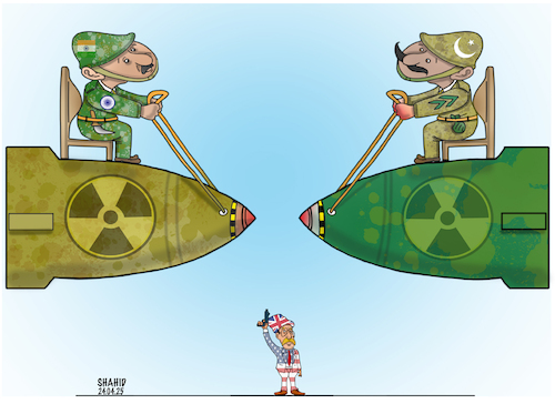 Cartoon: Conflict between India and PAK (medium) by Shahid Atiq tagged india