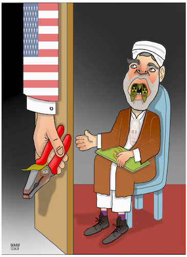 Cartoon: Indirect negotiation! (medium) by Shahid Atiq tagged iran