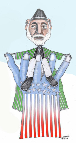 Cartoon: karzai afghanistan (medium) by Shahid Atiq tagged karzai,afghanistan