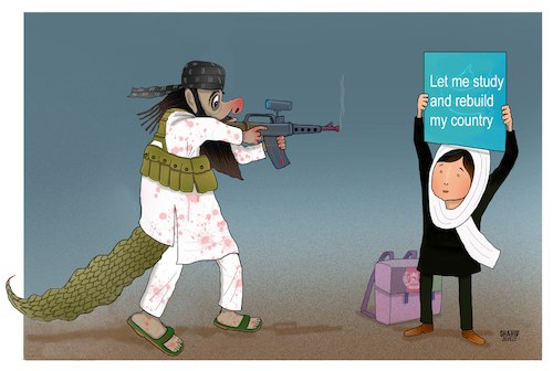 Cartoon: Let me go to school! (medium) by Shahid Atiq tagged afghanistan