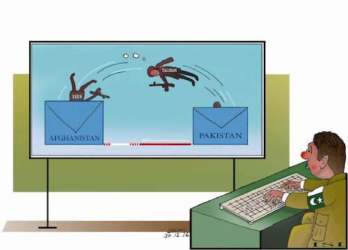 Cartoon: PAKISTAN ISI SENDING VIRUS ! (medium) by Shahid Atiq tagged trump,afghanistan,safi,shahid,bahar,ieba,rayian,isi,pakistan,kabul