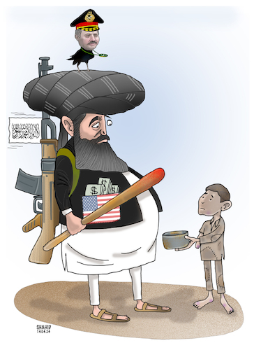 Cartoon: Poverty in Taliban regime! (medium) by Shahid Atiq tagged afghanistan
