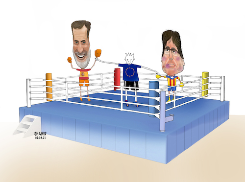 Cartoon: Puigdemont lost his immunity! (medium) by Shahid Atiq tagged espania