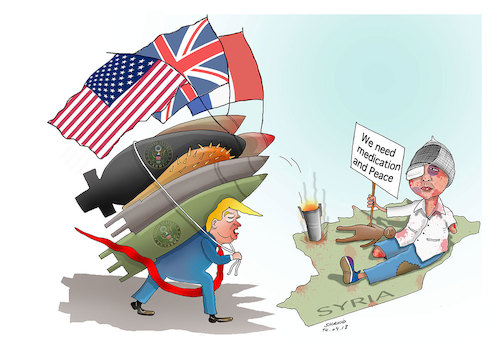 Cartoon: Punitive retaliatory attack on S (medium) by Shahid Atiq tagged syria,attack