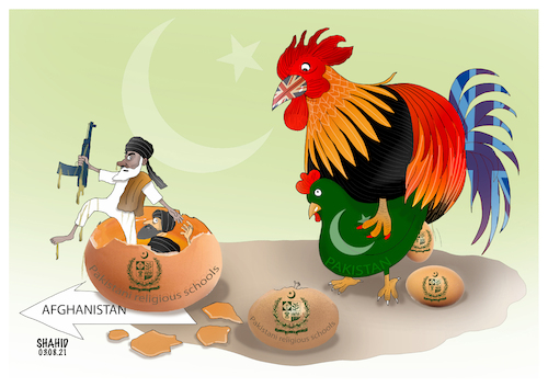 Cartoon: Religious schools producing terr (medium) by Shahid Atiq tagged afghanistan
