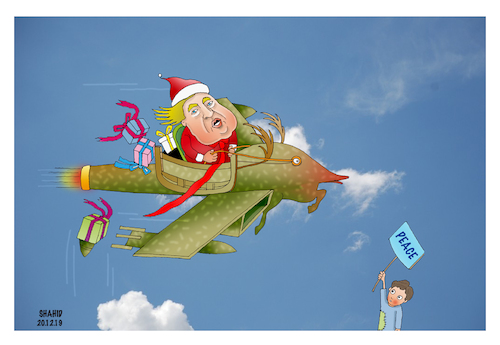 Cartoon: Santa Trump drops his presents ! (medium) by Shahid Atiq tagged afganistan