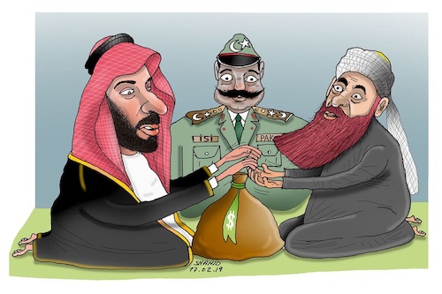 Cartoon: Saudi and Tsliban talks! (medium) by Shahid Atiq tagged afghanistan