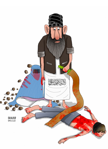 Cartoon: Stoning and flogging! (medium) by Shahid Atiq tagged afghanistann