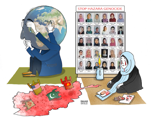 Cartoon: Stop Hazara Genocide! (medium) by Shahid Atiq tagged afghanistann