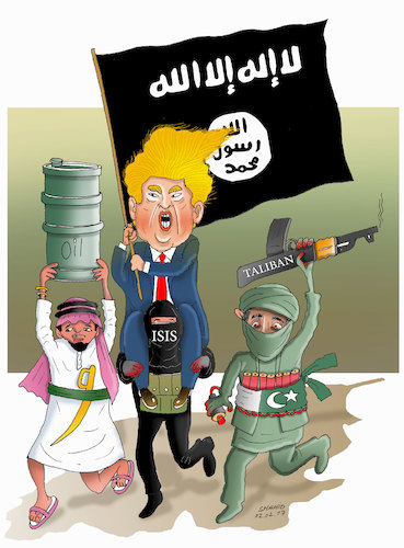 Cartoon: Suppoter of Terrorism! (medium) by Shahid Atiq tagged trump,afghanistan,safi,shahid,bahar,ieba,rayian,musa,kart,crni,berlin