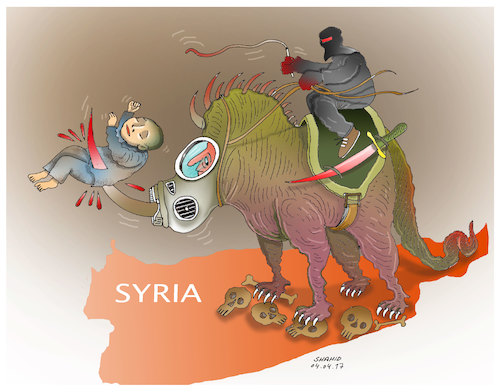 Cartoon: Syria Chemical attack ! (medium) by Shahid Atiq tagged afghanistan,helmand,kabul,attacks