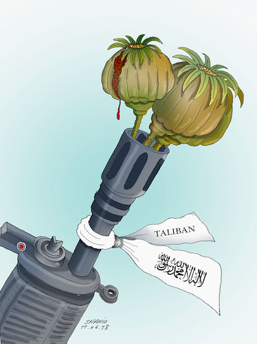 Cartoon: Taliban drug deal ! (medium) by Shahid Atiq tagged afghanistan,balkh,helmand,kabul,london,nangarhar,and,ghor,attack
