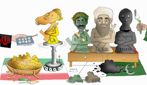 Cartoon: Terrorist maker! (medium) by Shahid Atiq tagged afghanistan,balkh,helmand,kabul,london,nangarhar,attack