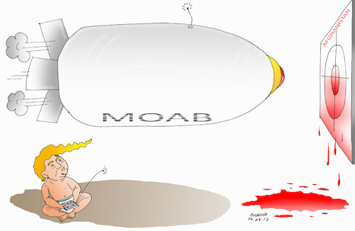 Cartoon: test ground for weapons (medium) by Shahid Atiq tagged afghanistan,helmand,moab,attacks