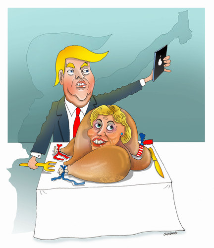 Cartoon: THANKSGIVING  Selfi ! (medium) by Shahid Atiq tagged trump,afghanistan,safi,shahid,bahar,ieba,rayian