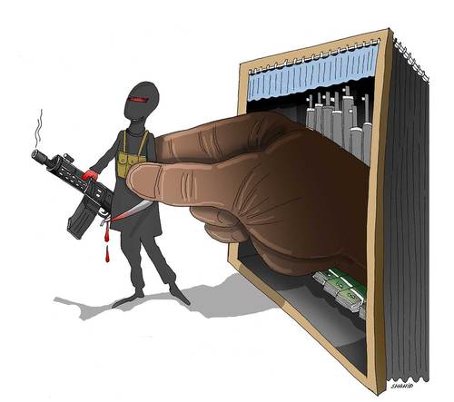 Cartoon: the Secret hand (medium) by Shahid Atiq tagged afghanistan,kabul,isis,terrorism,taliban