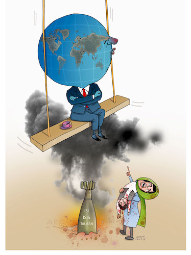 Cartoon: The world is silent ! (medium) by Shahid Atiq tagged afghanistan