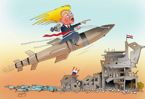 Cartoon: Trumahawk in Syria ! (medium) by Shahid Atiq tagged afghanistan,helmand,kabul,attacks