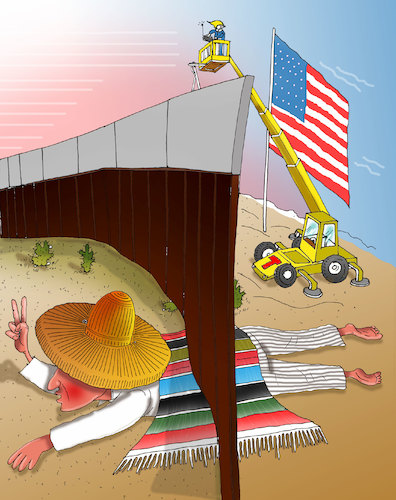Cartoon: Trump wall divided the nation ! (medium) by Shahid Atiq tagged trump,afghanistan,safi,shahid,bahar,ieba,rayian,musa,kart,crni