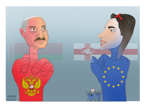 Cartoon: Two opposing  supporters ! (medium) by Shahid Atiq tagged belarus