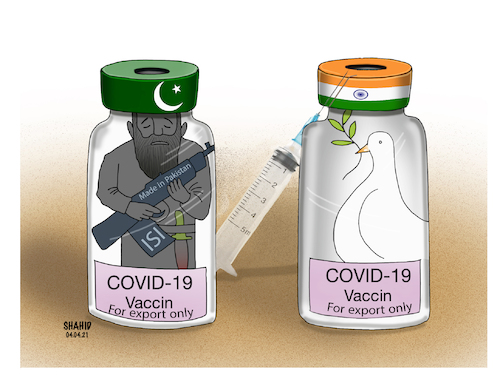 Cartoon: Two types of corona vaccine ! (medium) by Shahid Atiq tagged afghanistan