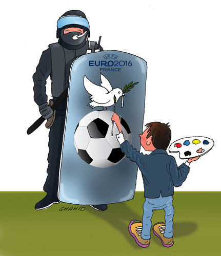 Cartoon: UEFA Euro 2016 FRANCE (medium) by Shahid Atiq tagged afghanistan,kabul,syria,iran,switzerland,schweiz,usa,france,football,safi,cartoon