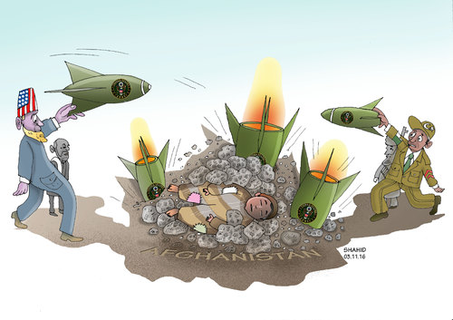 Cartoon: US airstrike (medium) by Shahid Atiq tagged afghanistan,kabul,syria,iran,switzerland,schweiz,usa,france,football,safi,cartooneu,uk,safe,atiq,fara,shahid,nice,caricatue,cartoon,on,entry,raiyan