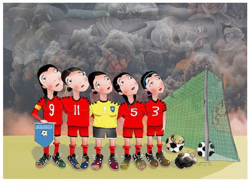 Cartoon: Woman Sports in Afghanistan ! (medium) by Shahid Atiq tagged afghanistan,balkh,helmand,kabul,london,nangarhar,and,ghor,attack