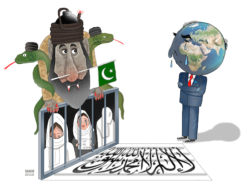 Cartoon: World and Afghanwomen! (medium) by Shahid Atiq tagged afghanistan