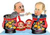 Cartoon: Russia and Turkey Ties (small) by Shahid Atiq tagged afghanistan,kabul,syria,iran,switzerland,schweiz,usa,france,football,safi,cartooneu,uk,putin,erdogan,raiyan,shahid