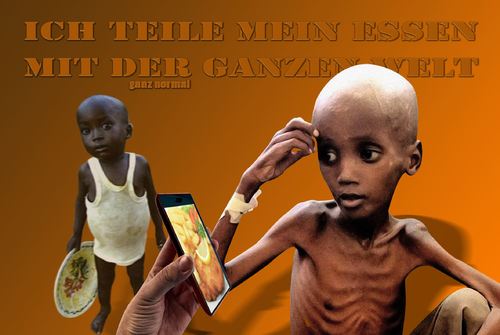 Cartoon: Ich teile (medium) by heschmand tagged gesellschaft,smartphon,ego,cduspdgrüne,fdp,hunger,kinder,world,africa,europa,deutschland