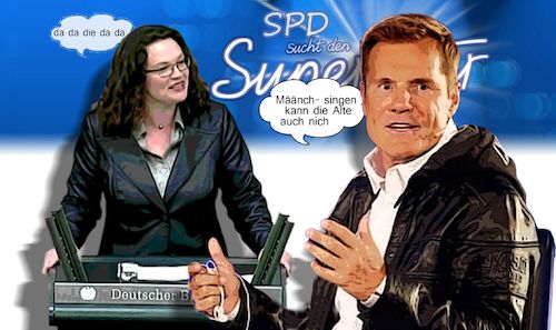 Cartoon: Määnsch (medium) by heschmand tagged spd,nahles,parteivorsitzende,pipi,langstrumpf,politik