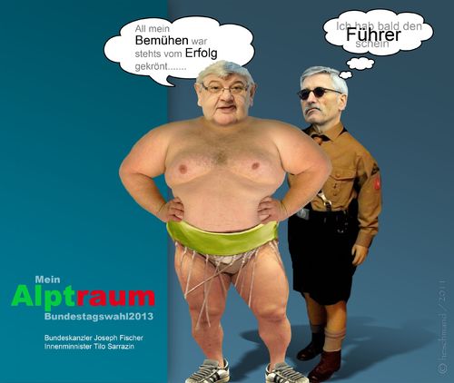 Cartoon: Mein Alptraum (medium) by heschmand tagged sarrazin,fischer,grünrot,spd,grüne