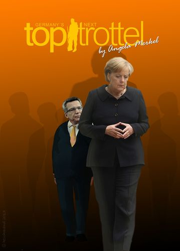 Cartoon: Next Top-Trottel (medium) by heschmand tagged cdu,demaiziere,bundeswehr,drohnen,merkel,nexttopmodel