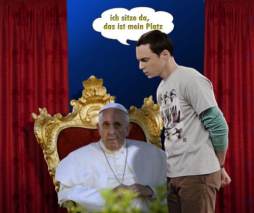 Cartoon: The Big Bang Theory (medium) by heschmand tagged sheldon,thebigbangtheory,papst,tv,kirche