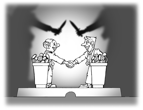 Cartoon: handshaking (medium) by gonopolsky tagged politics,business,people