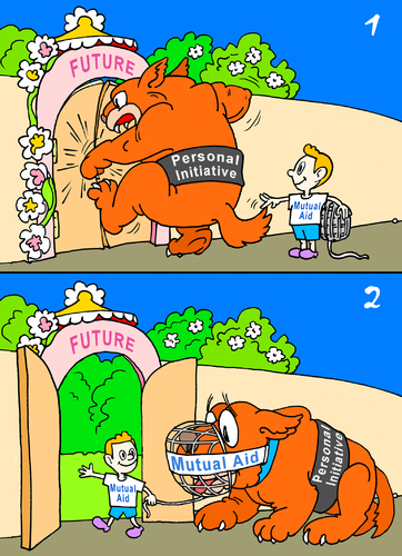 Cartoon: how to enter the future (medium) by gonopolsky tagged future,mutual,aid