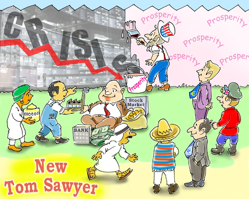 Cartoon: New Tom Sawyer (medium) by gonopolsky tagged crisis,recession,banks,cunning,prosperity