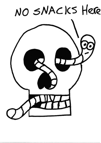 Cartoon: Gross But Cute (medium) by Deborah Leigh tagged grossbutcute,skull,worm,bw,doodle,cute