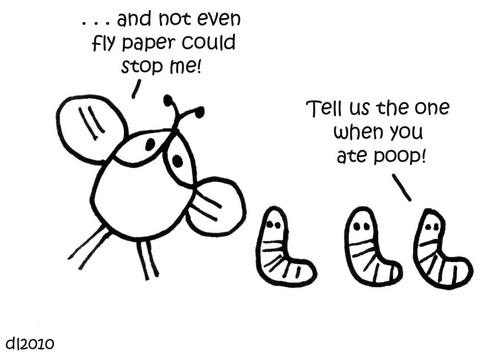 Cartoon: Gross But Cute (medium) by Deborah Leigh tagged grossbutcute,cute,gross,fly,flies,maggots,poop,bw,doodle