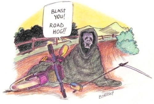 Cartoon: Road Crash (medium) by efbee1000 tagged reaper,bike,road,accident