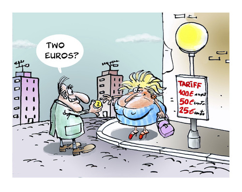 Cartoon: Two Euros (medium) by llobet tagged euro,tariff,love,toys