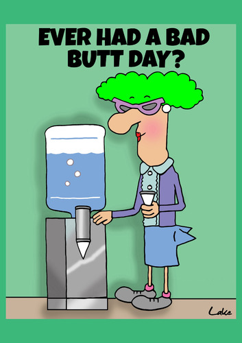 Cartoon: Bad Butt Day (medium) by The Nuttaz tagged secretary,funny,cartoon,for,the,office,of,worker,humour,work,water,cooler,bad,hair,day,workplace,ageing,well,getting,old,grandma,weight,watchers,slimming,big,bum,diet,humor