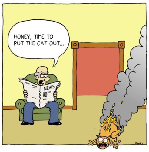 Cartoon: put the cat out (medium) by sardonic salad tagged salad,sardonic,comic,cartoon,out,burning,fire,cat