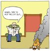Cartoon: put the cat out (small) by sardonic salad tagged cat fire burning out cartoon comic sardonic salad