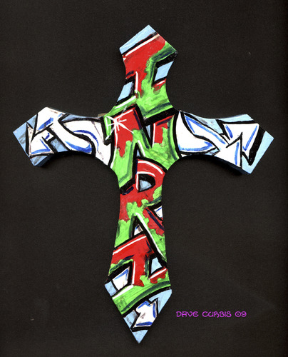 Cartoon: Graffiti cross (medium) by Curbis_humor tagged wood,cross