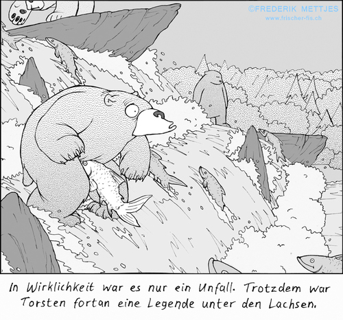 Cartoon: Lachs in die Leisten! (medium) by Zapp313 tagged lachs,bär,fischen,schmerz,fluss